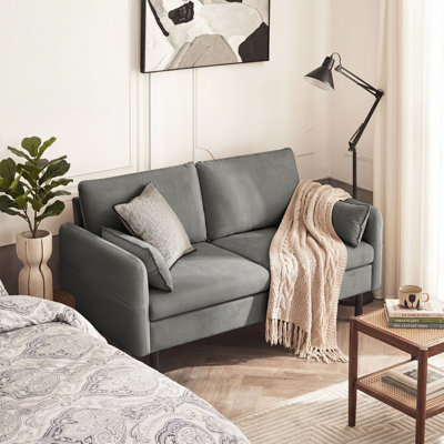 Canapé en velours de 57,9 po, canapé-lit rembourré avec 2 coussins très moelleux et rangement latéral pratique, canapé à deux places confortable et élégant, canapé moderne pour appartements, studios, bureaux et petits espaces