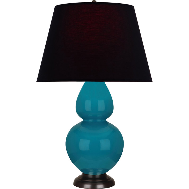 Lampe de table double gourde en céramique, Noir / Rouge, Paon glacé / bronze, Bronze