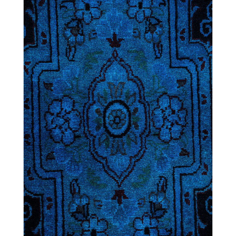 Tapis bleu noué à la main Mazarine, unique en son genre - bleu