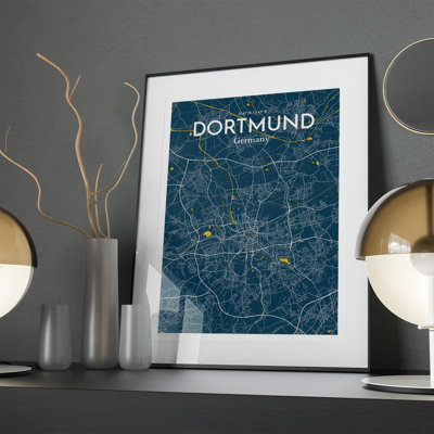 Dortmund City Map in Amuse 1 Piece Wall Art