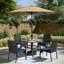 Ensemble de salle à manger de patio 6 pièces, 4 fauteuils en rotin et table carrée avec parasol-1354832396