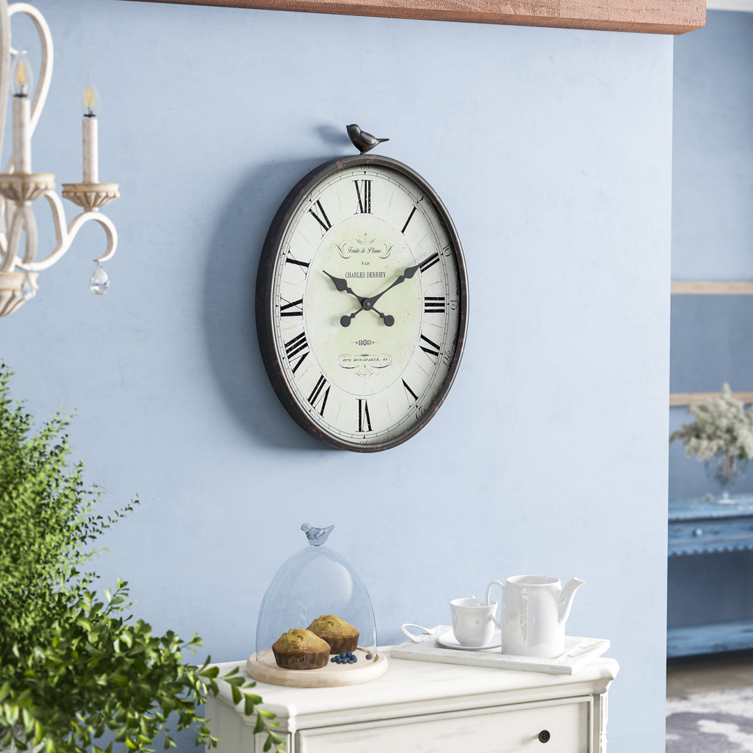 Scriber Oval Metal Wall Clock with Bird August Grove®
