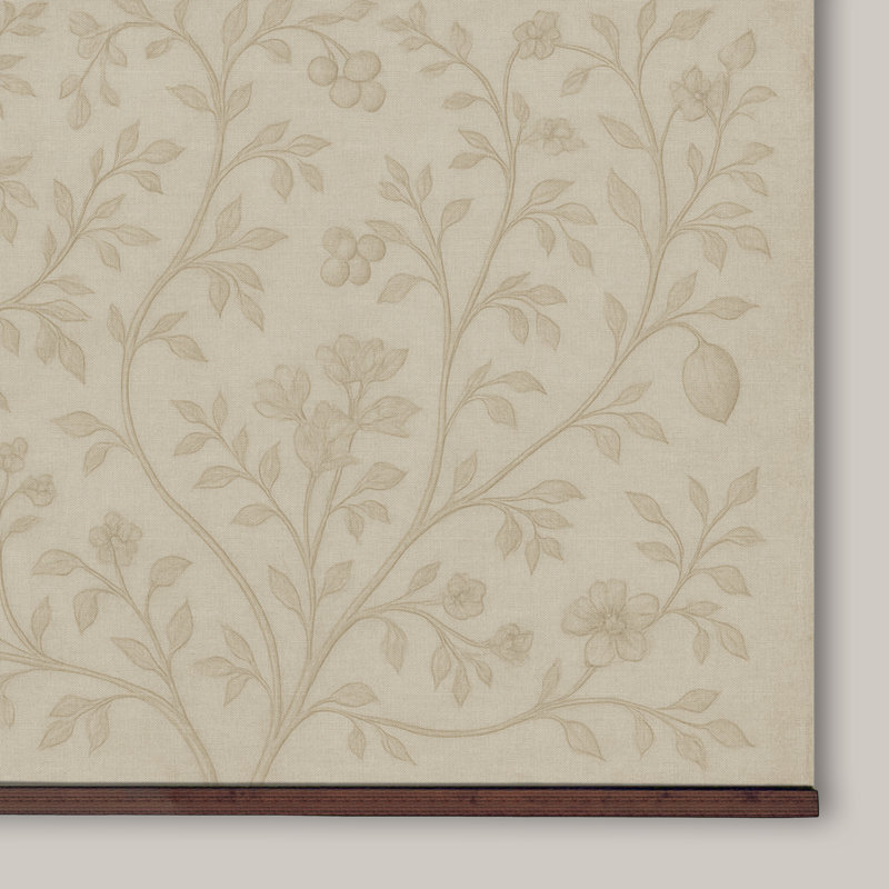 Neutral Botanical Tapestry Wall Hanging – Beige Floral Canvas with Wooden Hanger, 40" H x 60" W