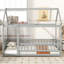 Lit simple en bois avec structure de toit, garde-corps de sécurité, gris-1806500890-1806500888