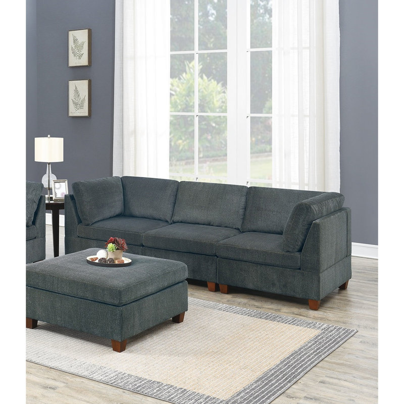 Canapé modulaire contemporain 7 pièces pour salon, chenille grise, 3 canapés d'angle, 1 chaise sans accoudoirs, 1 dossier classique, revêtement en chenille, design moderne 3x
