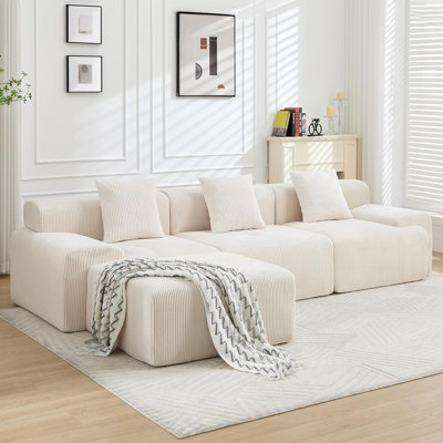 Canapé modulaire en forme de L 118 po, canapé nuage en velours côtelé avec repose-pieds mobile, siège profond 118 po