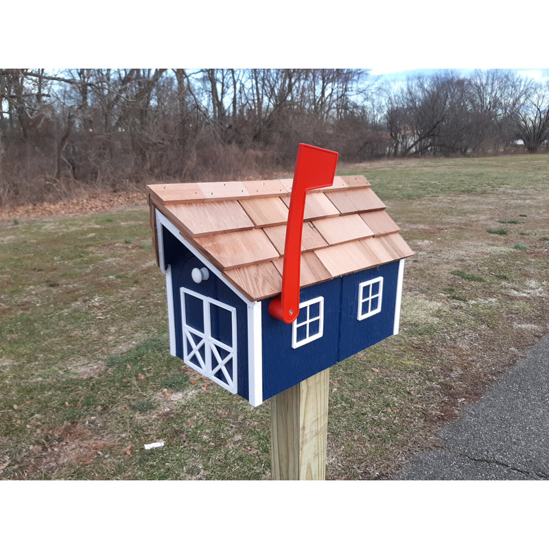 Ensemble de boîte aux lettres et poteaux Amish, Naturel, Bleu marine