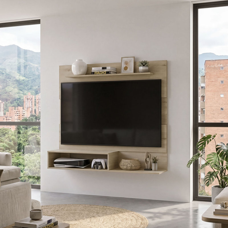 Cabos Floating Entertainment Center Floating Entertainment Center for TVs up to 55", Light Pine