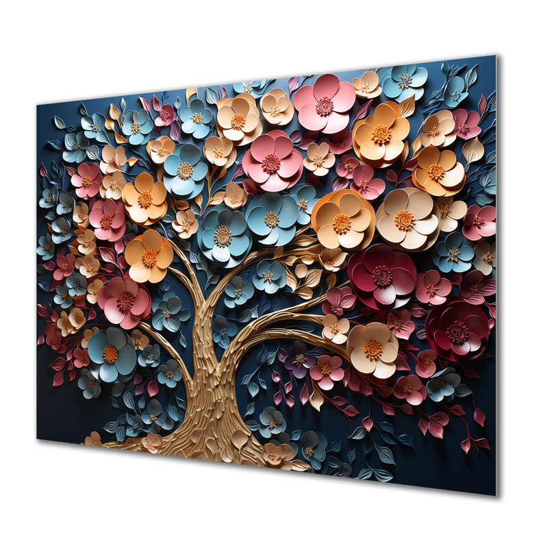 Orchidée dorée colorée, jardin de branches III - arbre, art mural en métal, H 12 po x l 20 po x P 1 po