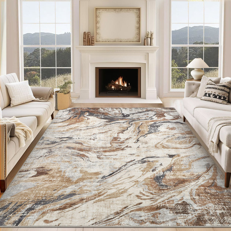 Tapis abstrait antidérapant pour salle de bain Randolph, Rectangle 5 pi x 7 pi