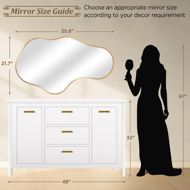 Metal Wall Mirror, Gold, 43" x 26"