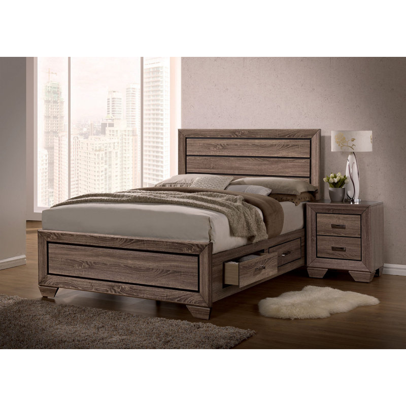 Grand lit plateforme avec rangement Jujuan, Brun, Grand