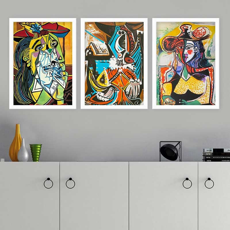 Ensemble de 3 peintures élégantes encadrées décoratives, 13,8 x 17,7 pouces chacune | 100% bois avec cadre 100% polystyrène (épaisseur: 0,8 pouce) | Impression numérique UV, parfaite pour le salon et la décoration intérieure