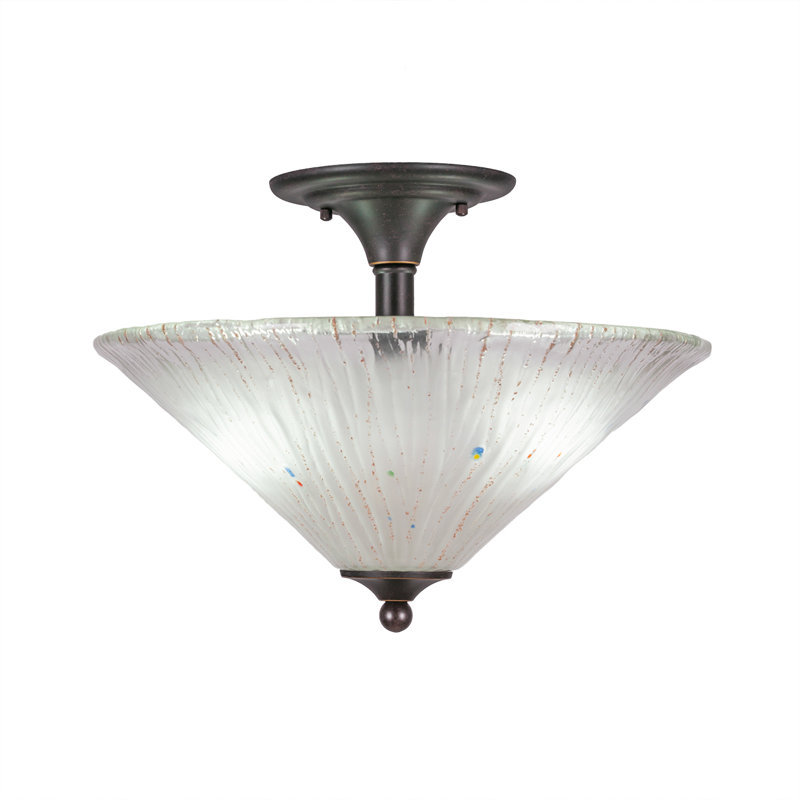 Semi-Flush 2 Bulbs With 16" Crystal Glass, Frosted, Dark Granite