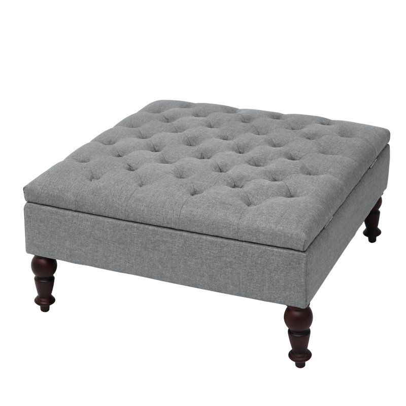 Repose-pieds carré rembourré en tissu avec rangement Reyer, Gris