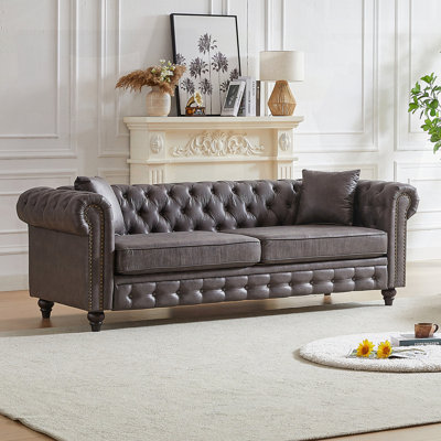 Living Room with Tech Fabric Chesterfield Sofa with Rolled Arms -  Alcott Hill®, 190C30A5801243C0890B56AABB3F8F1B