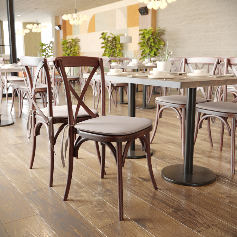 Chaise de bistro empilable à dossier croisé en bois avec coussin Aroust Series, Acajou, 1
