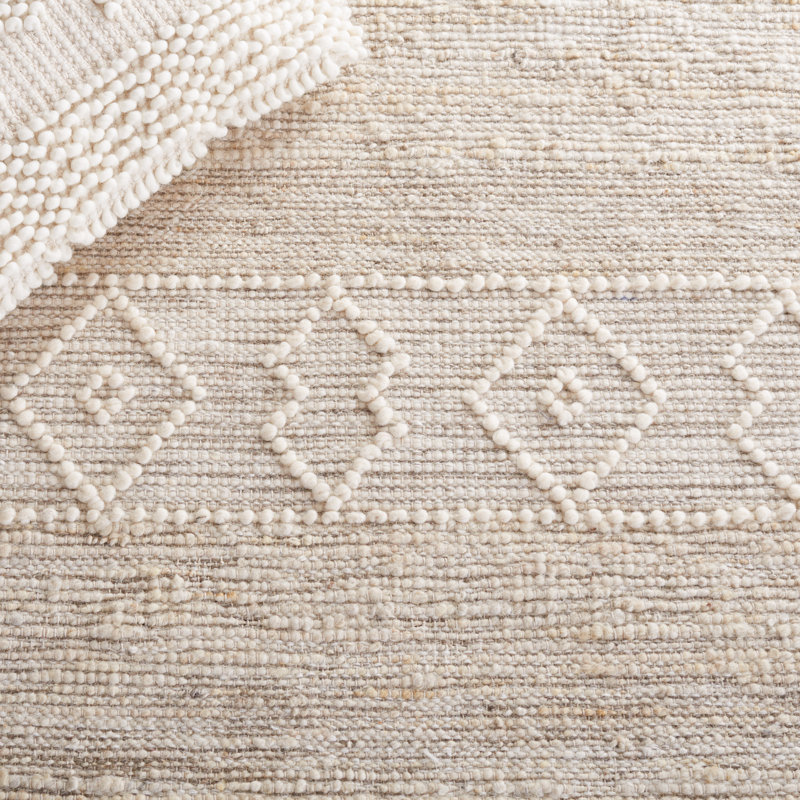 Angadveer Hand Woven Wool/Cotton Geometric;Southwestern Rug in Ivory/Beige, Round 6'