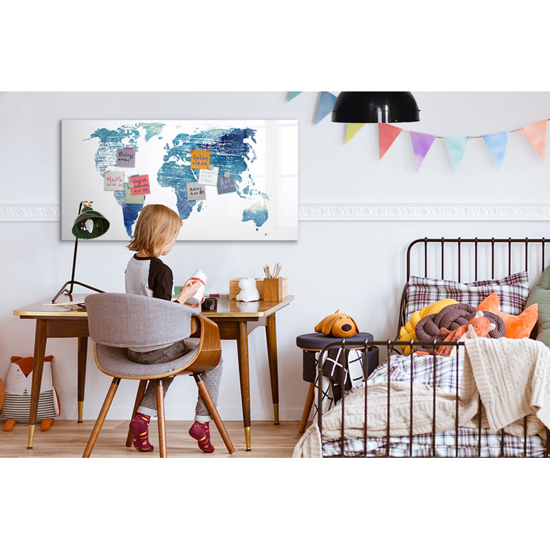 Magnetic Memo Board Whiteboard - 120 x 60 cm - With Marker and Magnets - World map