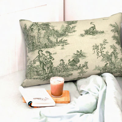 Vintage Green Lumbar Pillow Cover - French Country Decor - Decorative Throw Pillows for Bed - Farmhouse Style Cushion Case - Te Pillow Covers 12x20 inches