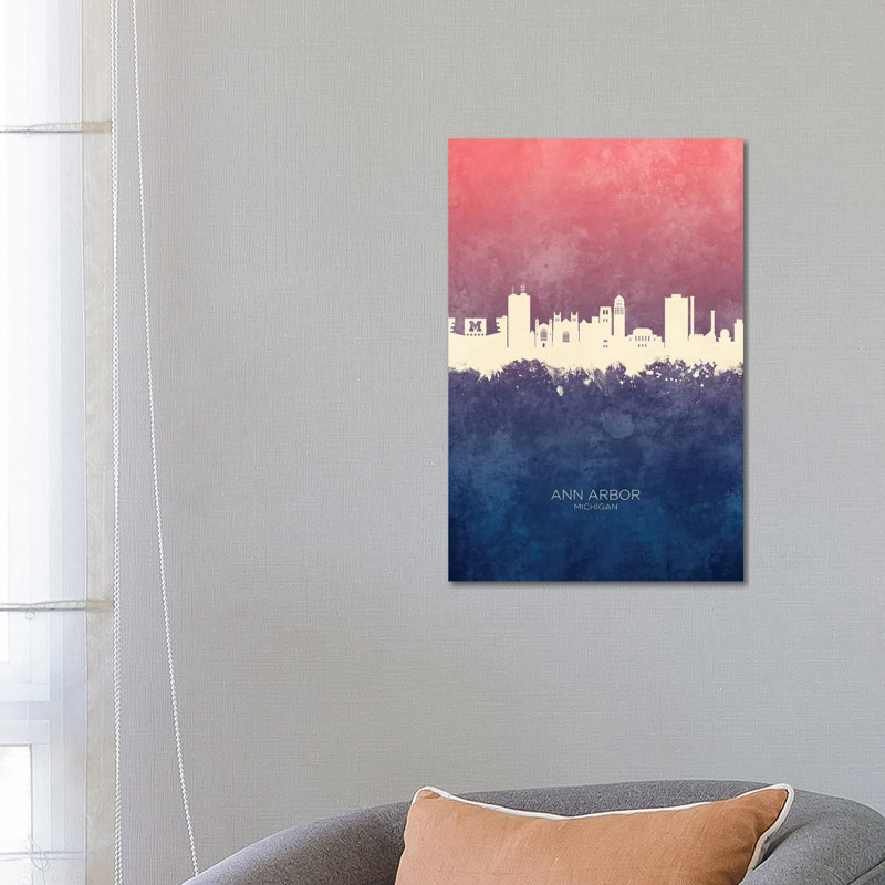 Ann Arbor Michigan Skyline Blue Rose by Michael Tompsett - Wrapped Canvas Print, 66.04 cm H x 45.72 cm W x 3.175 cm D
