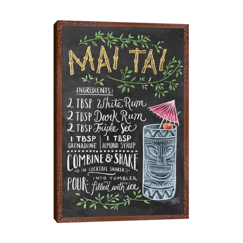 Mai Tai Recipe - Print on Canvas, Classic Brown Wood Framed, 66.04 cm H x 45.72 cm W