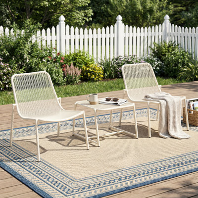Ensemble de conversation d'extérieur 3 pièces avec fabrication en fer durable, couleurs vibrantes et assise en filet confortable pour les patios modernes