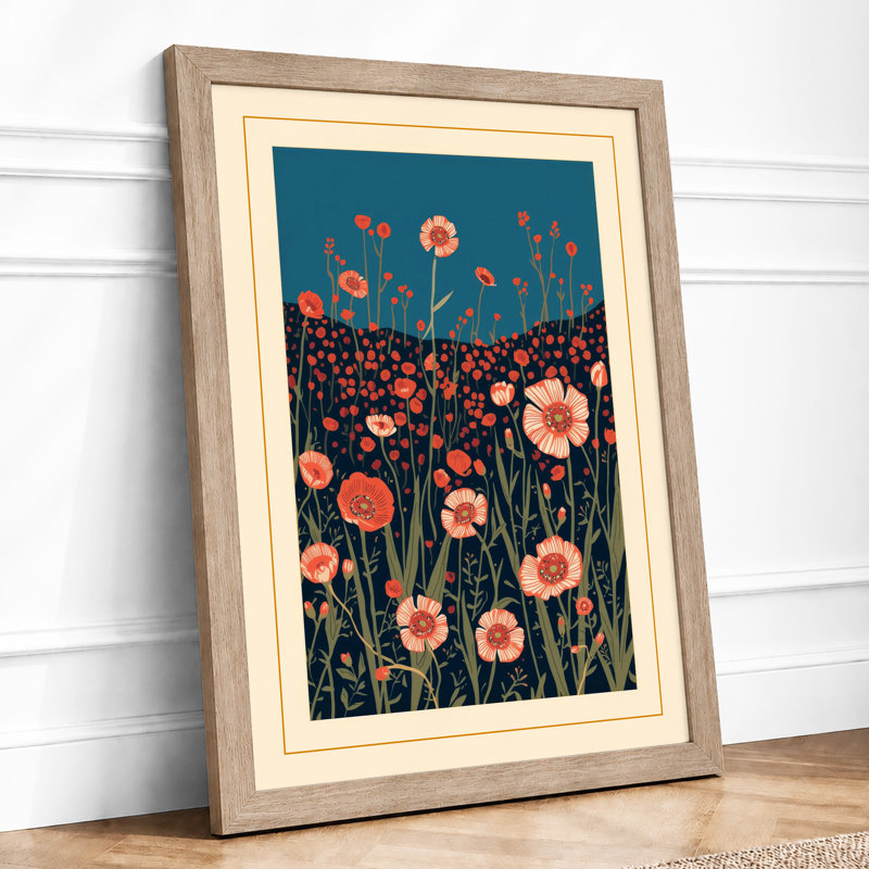 Wildflower Field Botanical - Framed Print, A1 - 84.1 x 59.4 cm, Oak