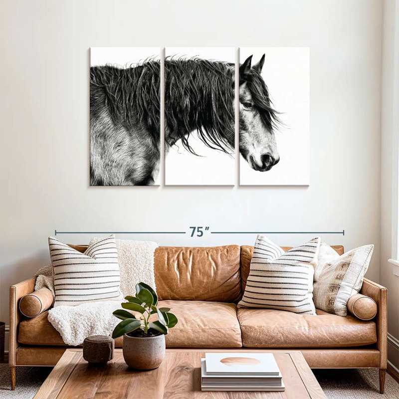 Portrait de cheval Brampt noir et blanc III, H 36 po x l 57 po