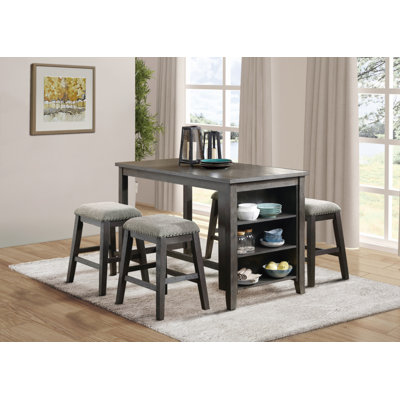 Antique White Finish 5Pc Counter Height Set Multifunctional Counter Height Table With Iyshia Stools Brown Fabric Upholstered Nailhead Trim Dining Room -  Gracie Oaks, 78CFDBA2E0DA4C209BC8F22390A58844