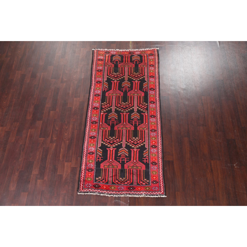 Tapis traditionnel rétro noir et rouge 4 x 8