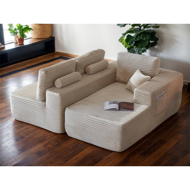 Canapé modulaire 104 po avec méridienne en forme de L et poches latérales, conception modulaire de 104 po, Tissu beige