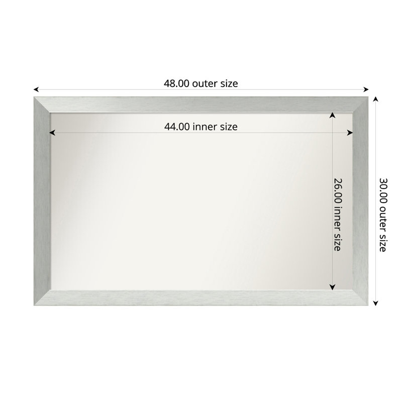 Miroir de salle de bain mural en argent brossé sans cadre, Rectangle, 30 po x 48 po