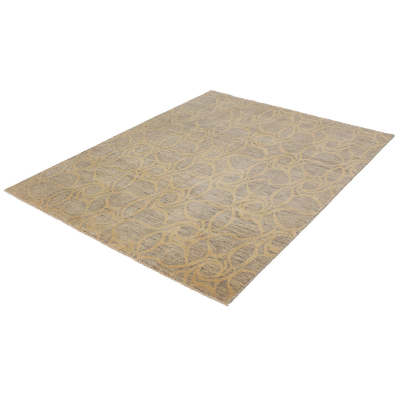 Tapis zone de laine 9 pi x 9 pi 9 po noué la le plus ushak de couleur beige à la main one-of-kind Vada