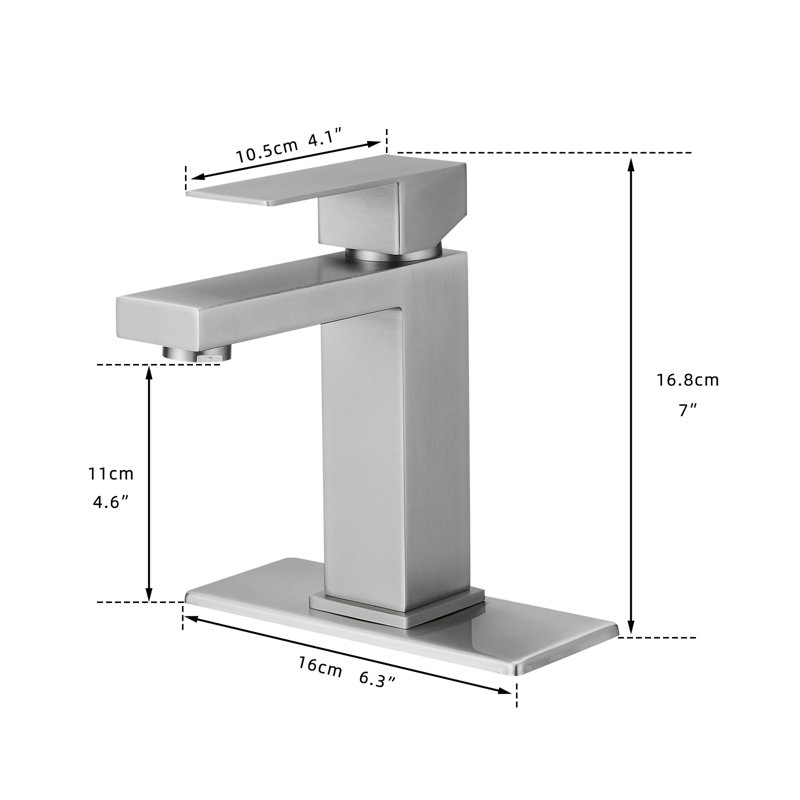 Geometric Bathroom Waterfall Faucet, Brushed Nickel Finish, Deck-Mounted, One Handle, Pop Up Drain, Supply Lines, Cartridge Valve, Side Modern Basin Faucet With Spout, Nickel, Single Hole, Valve