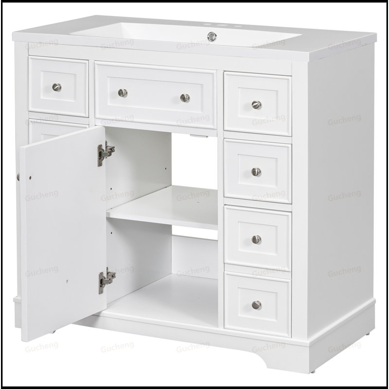 Meuble-lavabo en panneau de fibres à densité moyenne avec lavabo, Blanc