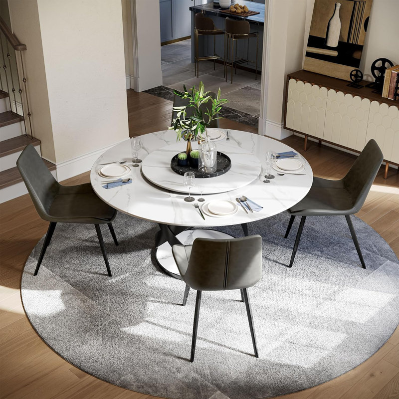 Table de salle à manger de 59 po pour 6 personnes avec plateau tournant 59 po., H 29,52 po x L 59,05 po x l 59,05 po