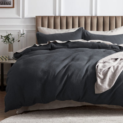 Bedsure Luxury Soft 100% Cotton Waffle Weave Plaid Duvet Cover