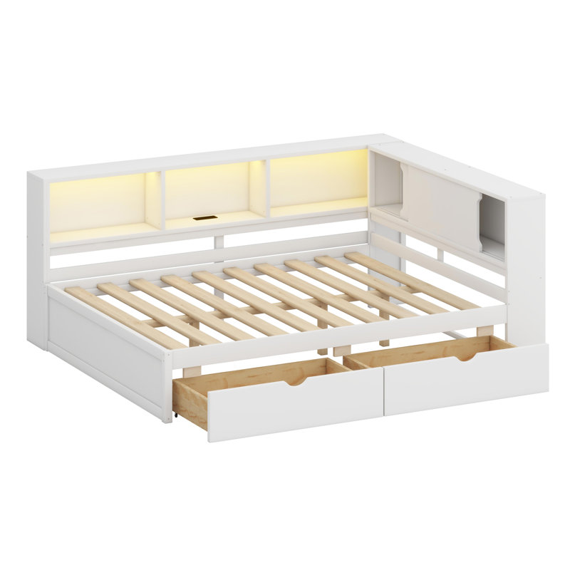 Contemporary Daybed with Integrated LED System, USB Ports, and Storage Solution, White