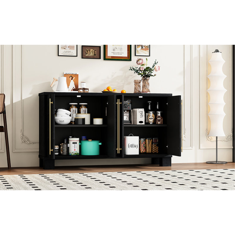 Black Sideboard With A Stable Structure And Gold Accents Large Capacity In For Home Decoration