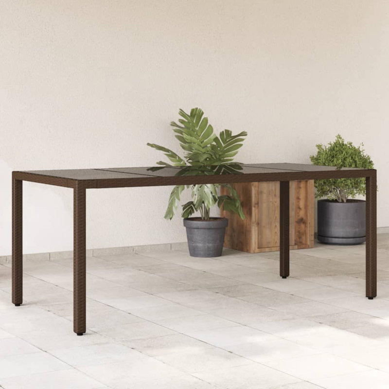  Patio Table With Glass Top Gray 94.5"X35.4"X29.5" Poly Rattan