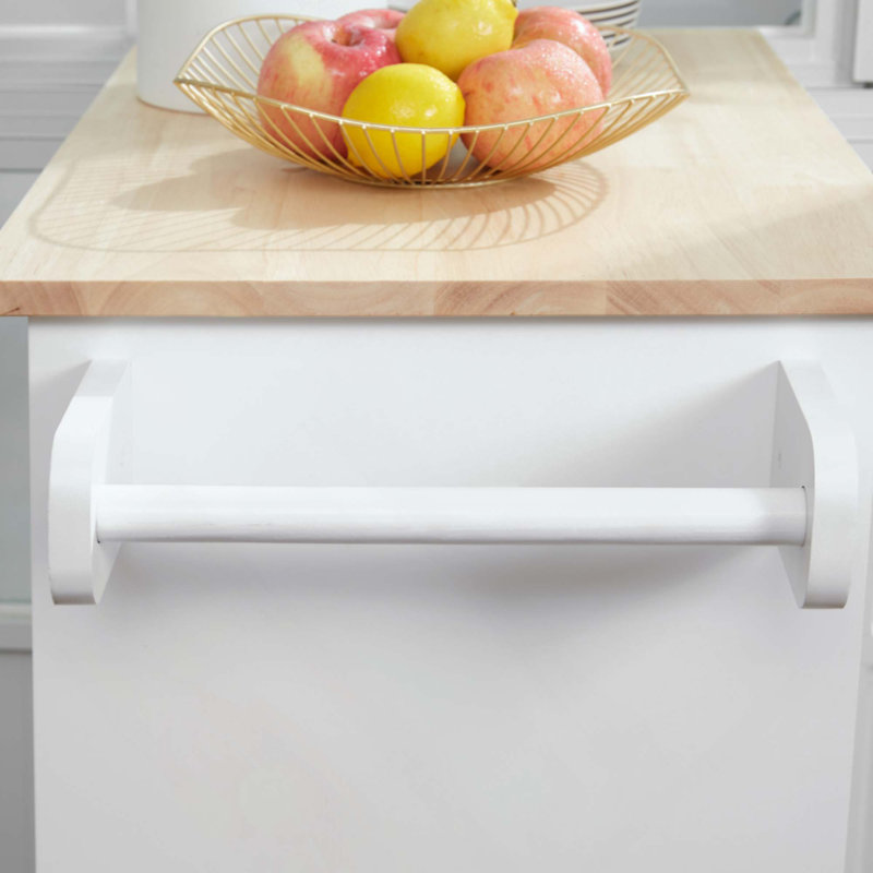 Îlot de cuisine avec chariot, tiroir, armoire de rangement et porte-serviettes, Blanc