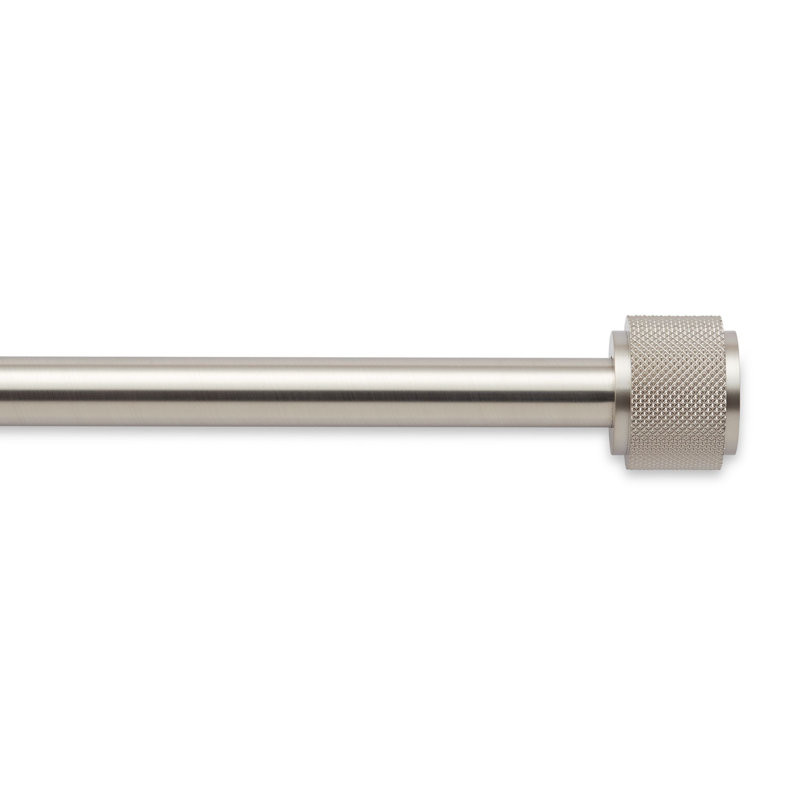 Brushed Nickel Adjustable Steel Curtain Rod Set with Knurled Finials