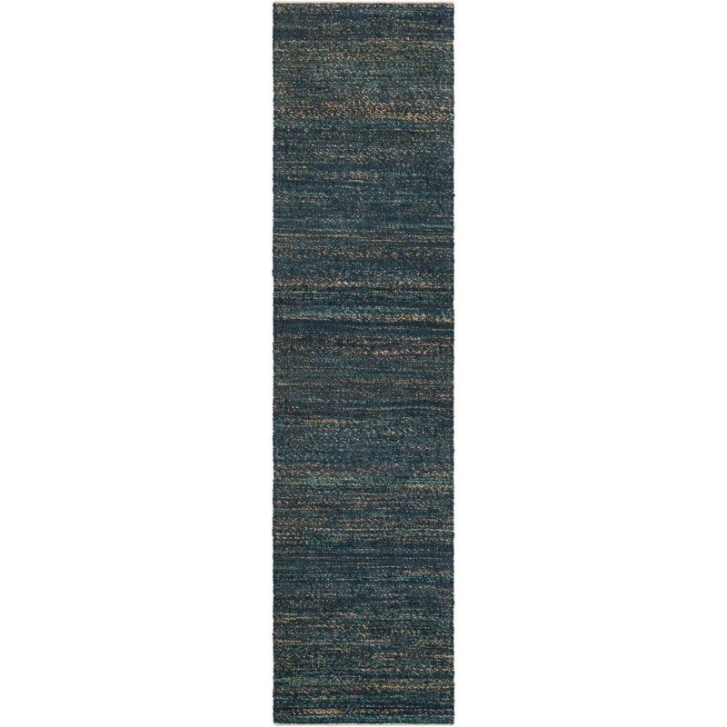 Tapis uni / rayé bleu océan Durah, Tapis de couloir 2 pi 7 po x 12 pi