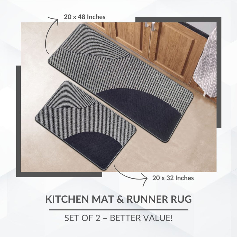 Geometric Kitchen Mat, Gray, 32” H x 20” W