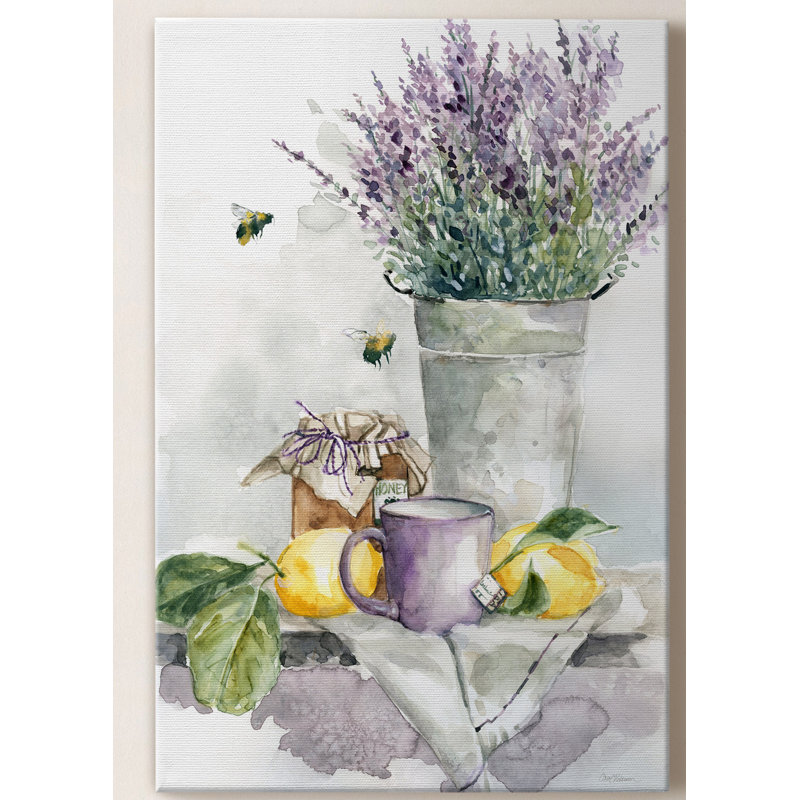 Lavande, citron et miel - peinture sur toile tendue, H 18 po x l 12 po x P 1 po