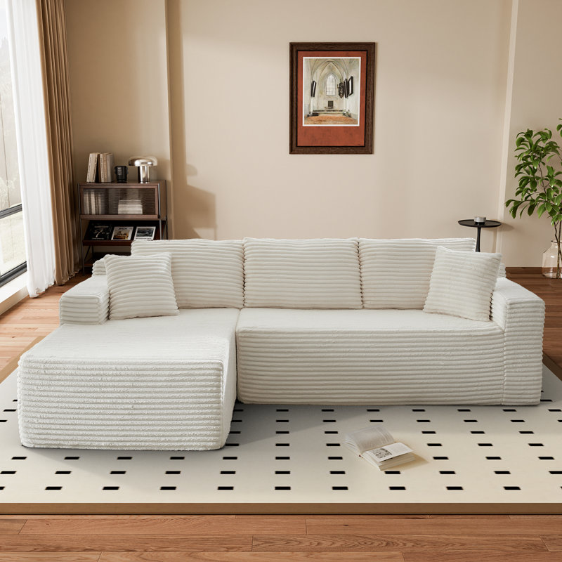 Boneless Modular Sectional Sofa, Cloud Couch, Left Hand Facing, White