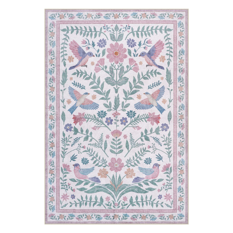 Tapis à motif floral antidérapant Boho, Rectangle 6 pi x 9 pi