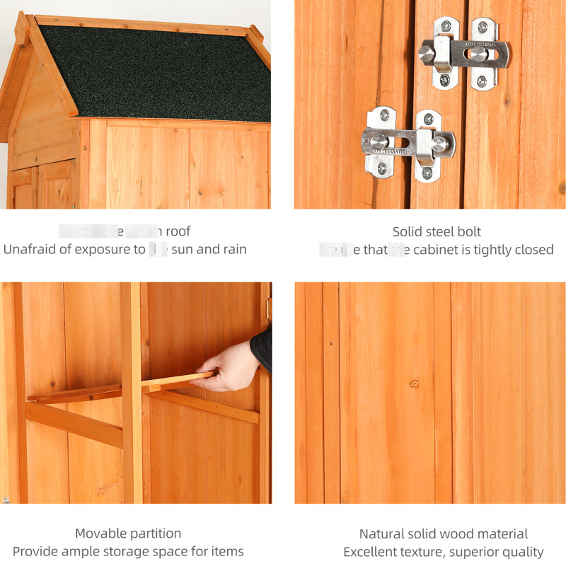 Remise de rangement extérieure - Armoire à outils imperméable en bois pour patio, pelouse avec portes verrouillables. Weather Design Utilisation à long terme. Assemblage simple, fournitures de jardin et de piscine à usages multiples. Fabrication solide. 23 po