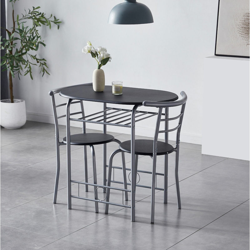 Leund 2 - Person Dining Set, Black, Silver, Black